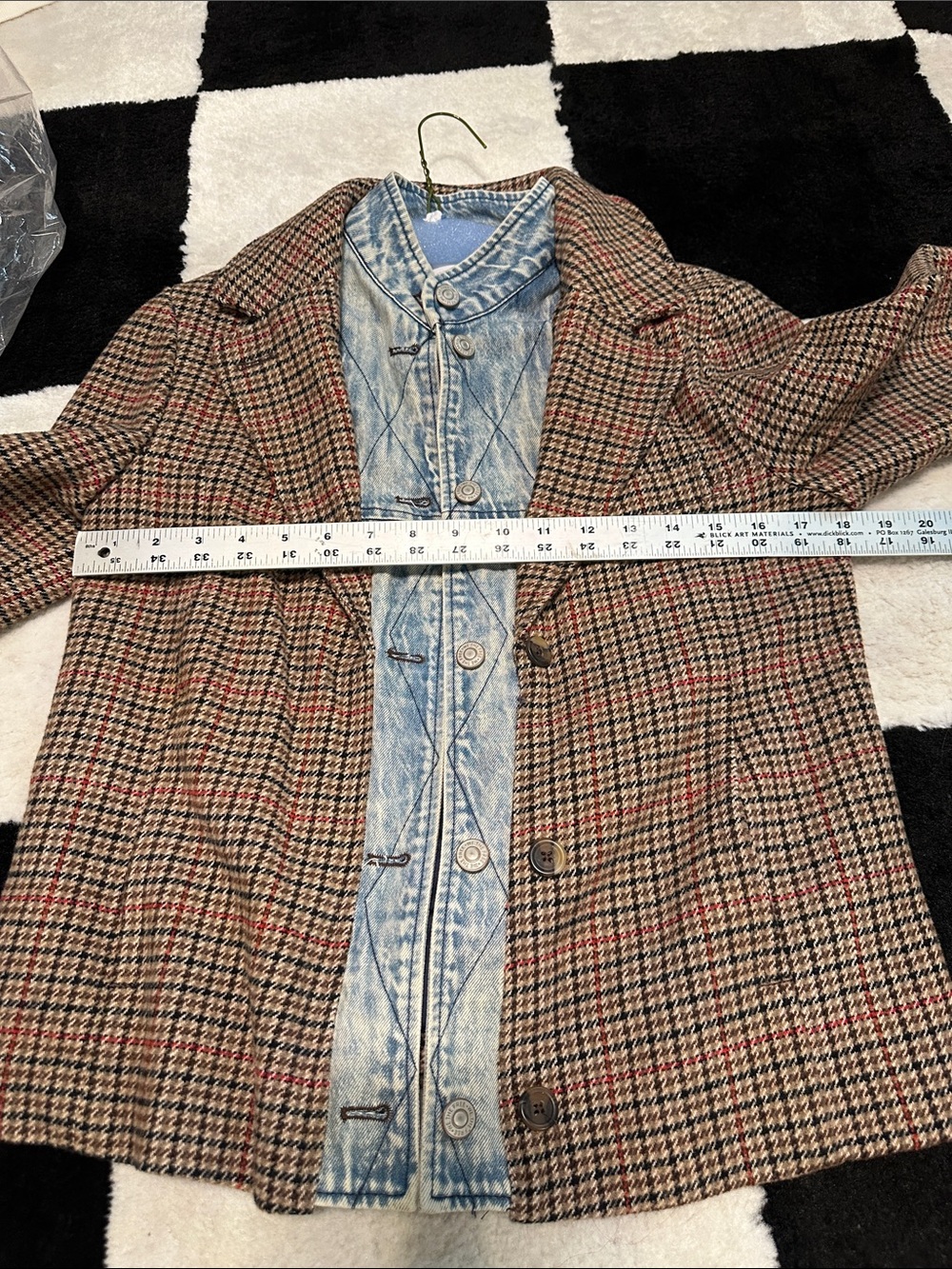 We the free layered Houndstooth Plaid Women’s Coat with Navy Cuff - Picture 9 of 9